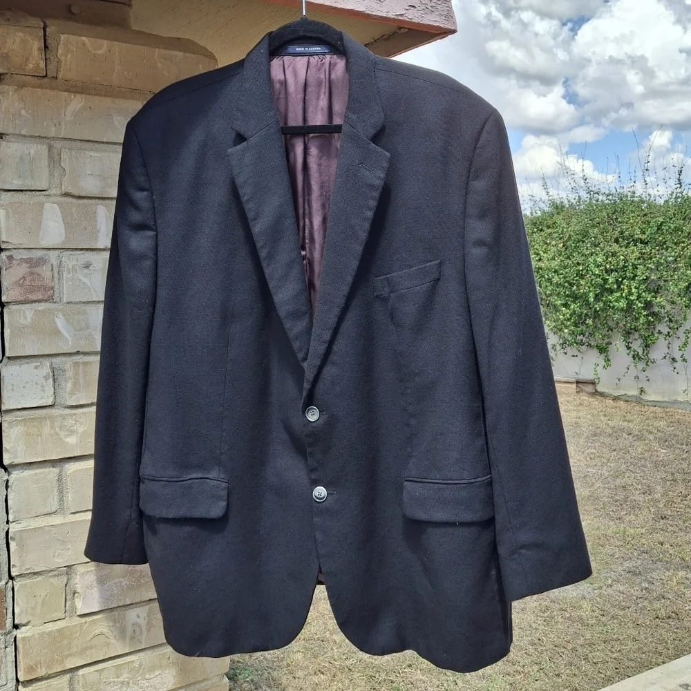 Cremieux Loro Piana Black Wool Vintage Union-Made Suit Jacket Men Size 52R